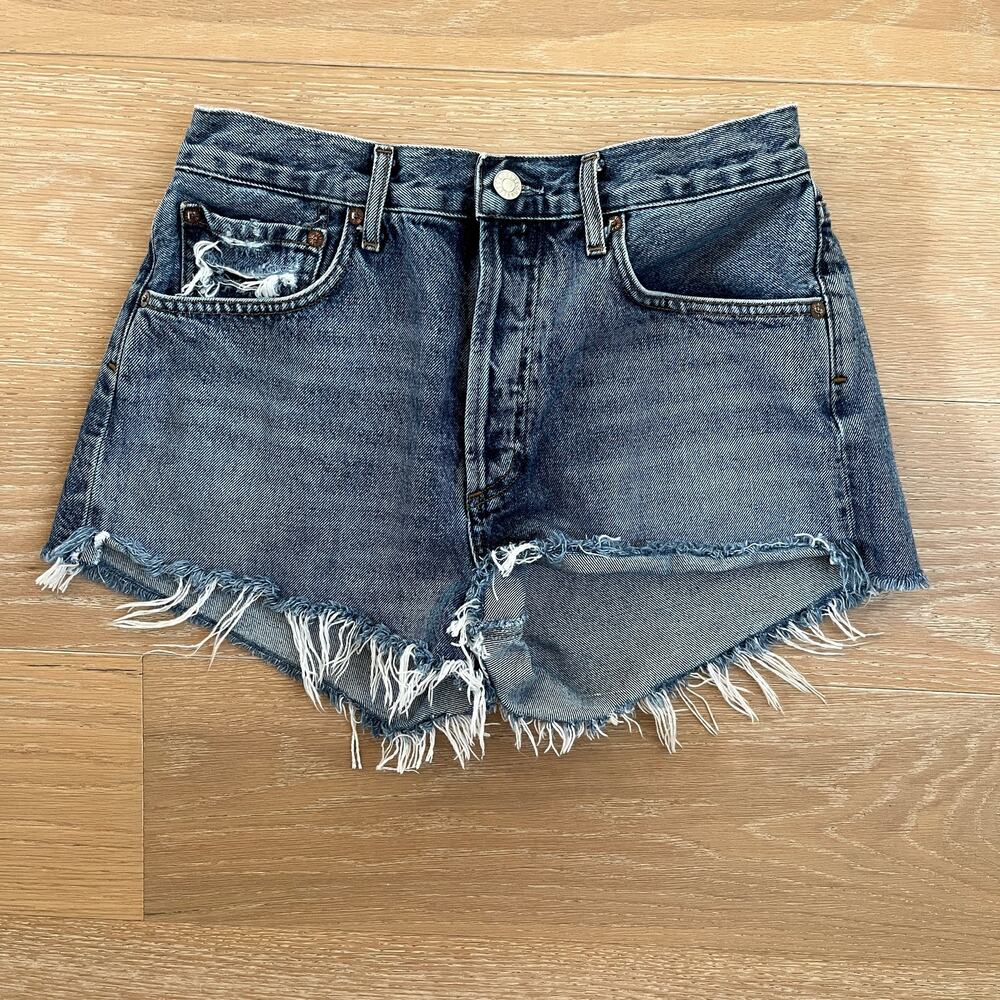 AGOLDE Parker Vintage Cut Off Shorts 26 Distressed Raw Hem High Rise Denim